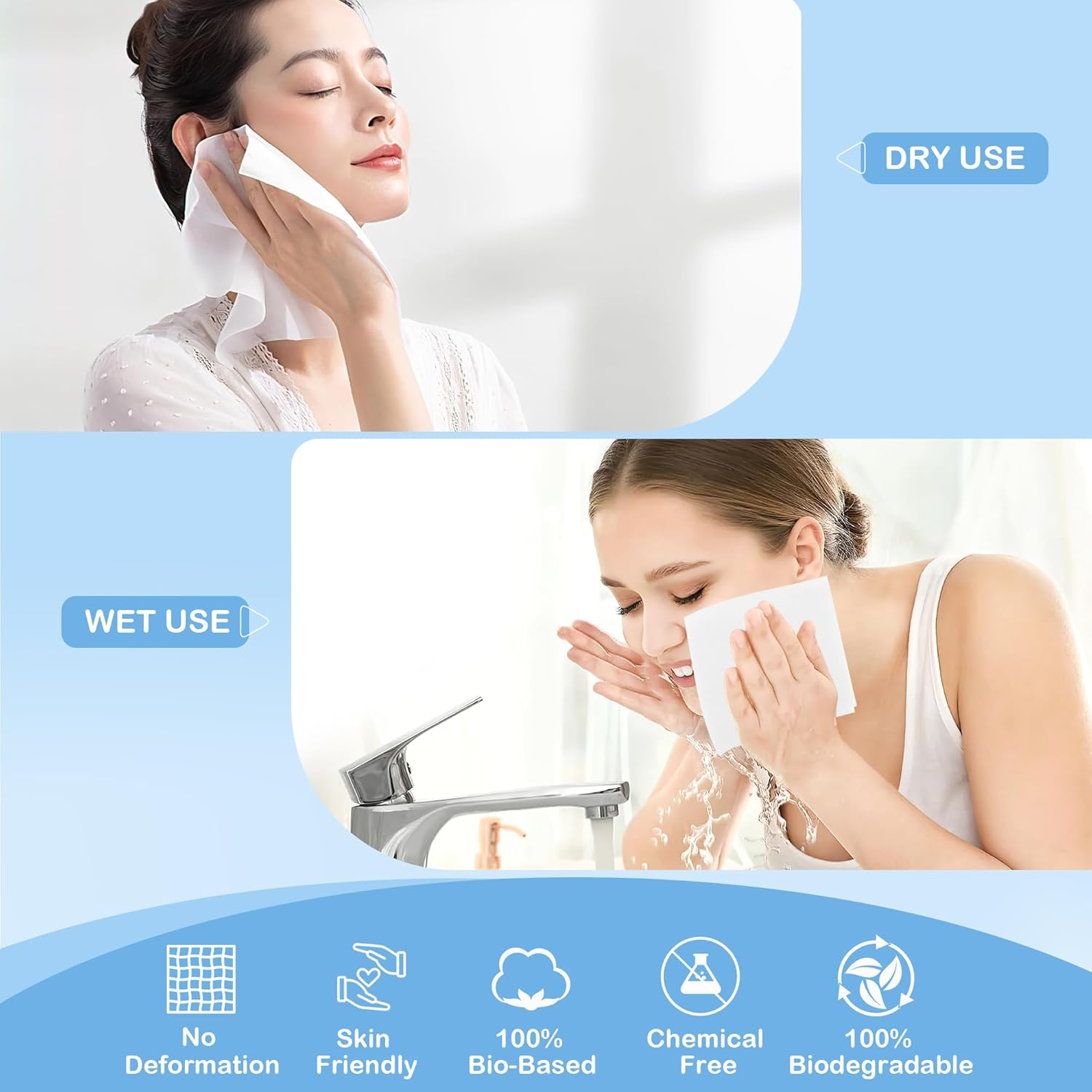 GRANNY SAYS Disposable Face Towel XL,100 Count Clean Towels, Double-Sided Face Wipes for Sensitive Skin, Disposable Face Towelette, Large Facial Washcloth, Multi-Purpose Makeup Remover, Dry Wipes image number 5