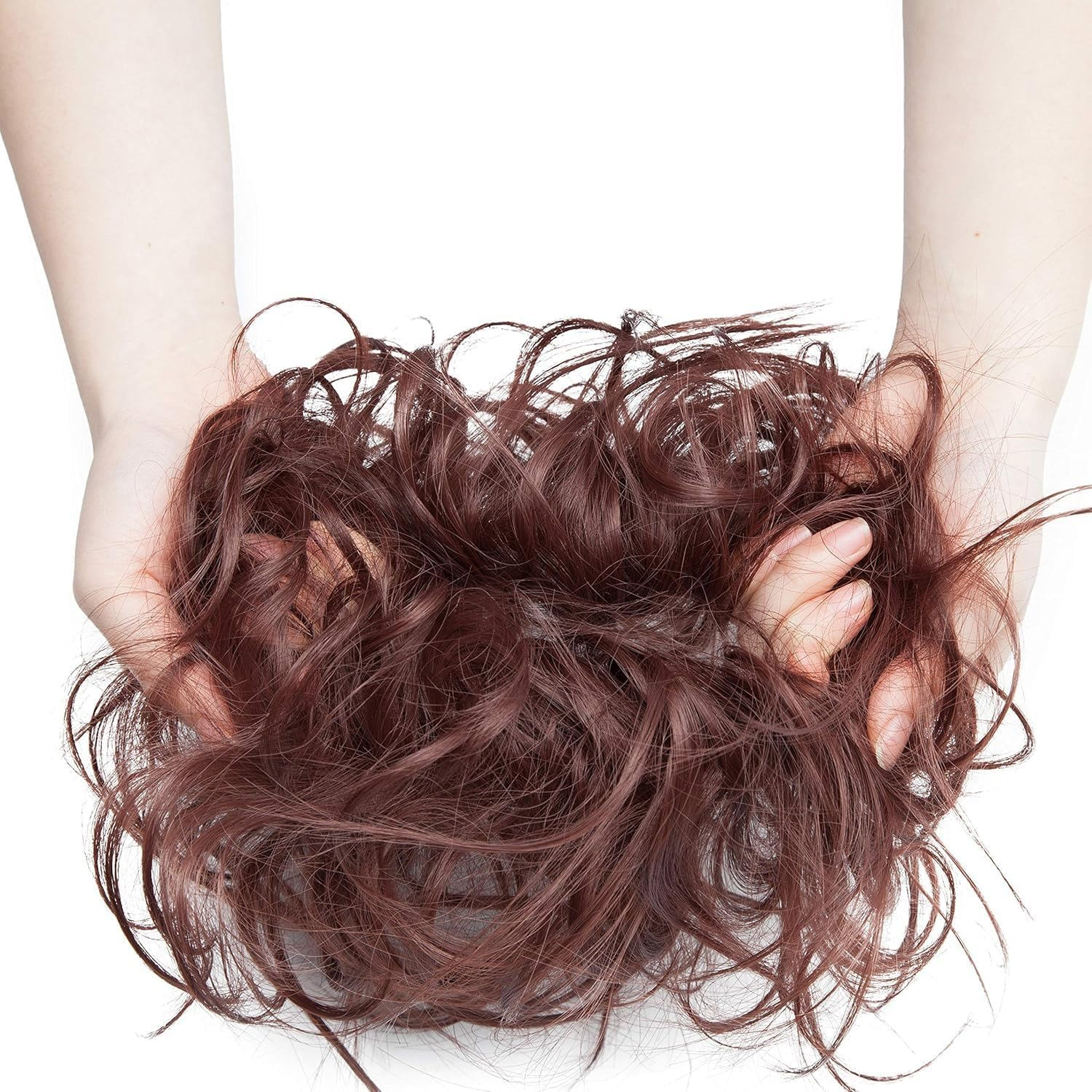 Hairro Messy Bun Hair Piece, Tousled Wavy Hair Pieces for Updos, Fluffy Tousled Short Ponytail Extension for Women Girls，45G #33 Auburn