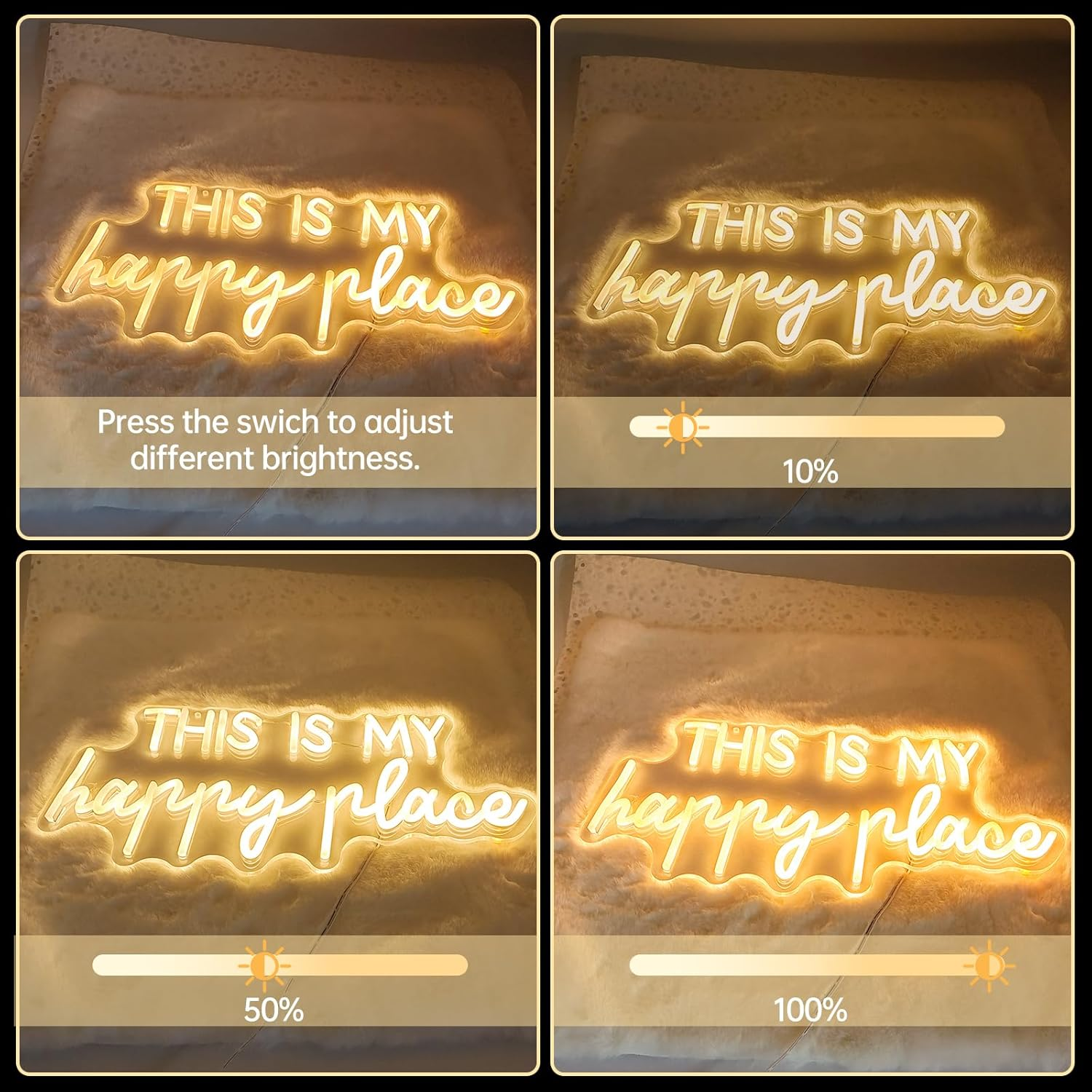 Neon Lights for Wall Decor - This Is My Happy Place Neon Signs for Teen Girls Bedroom Decor, Led Sign for Wall Decor, Nightstand Light, Dimmable Switch USB Power, Adhesive Hook Included - Neon Pink image number 2