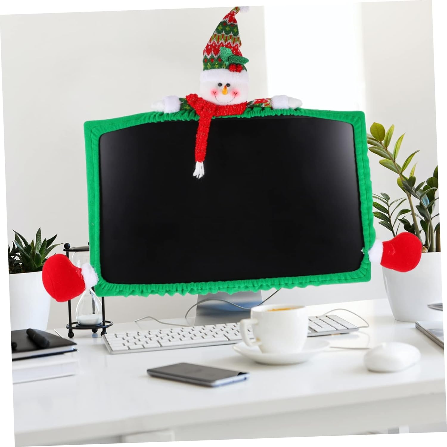 Amosfun 2Pcs Cartoon Christmas Computer Monitor Cover Three Dimensional Case for Monitor Cover for Xmas Display Decoration image number 2