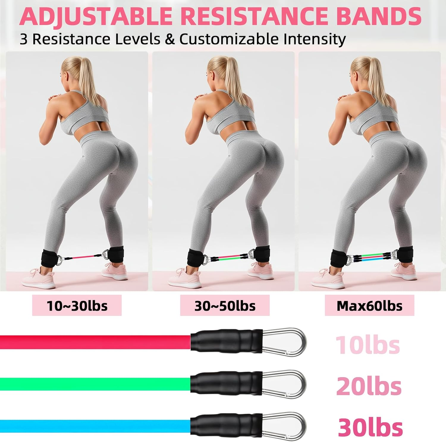 Ankle Resistance Bands with Cuffs, Ankle Exercise Strap for Butt Lift & Kickbacks, Ankle Workout Band for Leg & Glutes Training Equipment image number 5
