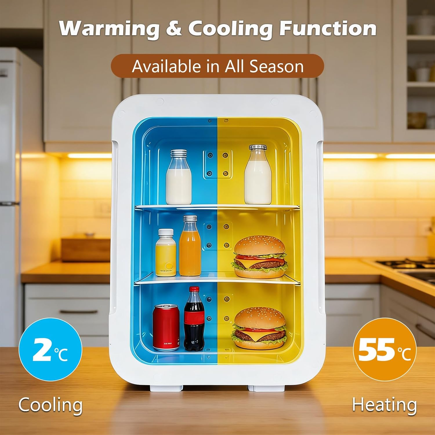 22L Mini Fridge, Portable Mini Fridge for Bedroom, 2-In-1 Personal Cooler Car Refrigerator, DC 12V and AC Cords, for Bedroom Home Office Travel, Silver image number 2