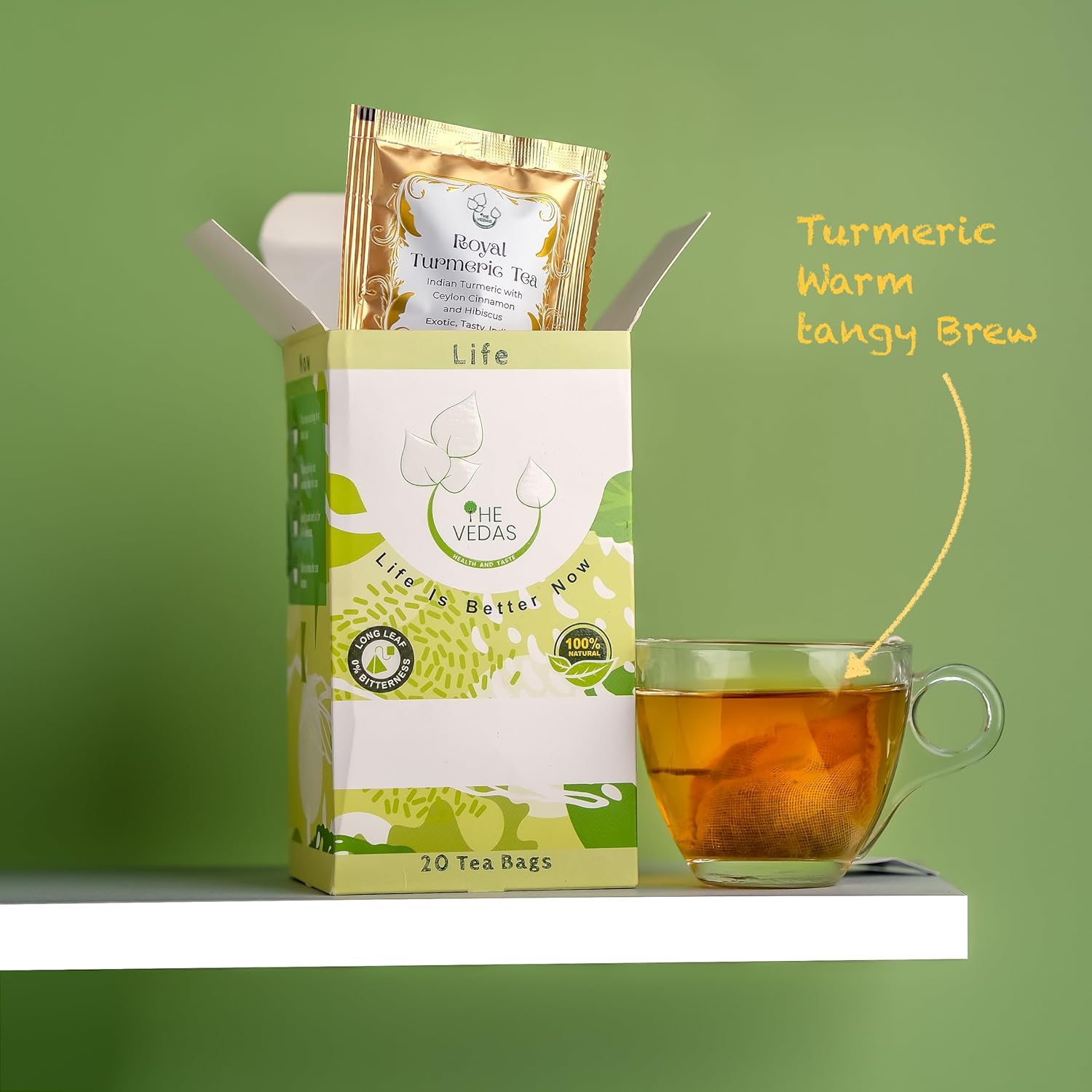 THE VEDAS Royal Turmeric Tea | Herbal Tea | Biodegradable Cotton Teabags | 20 Tea Bags image number 4