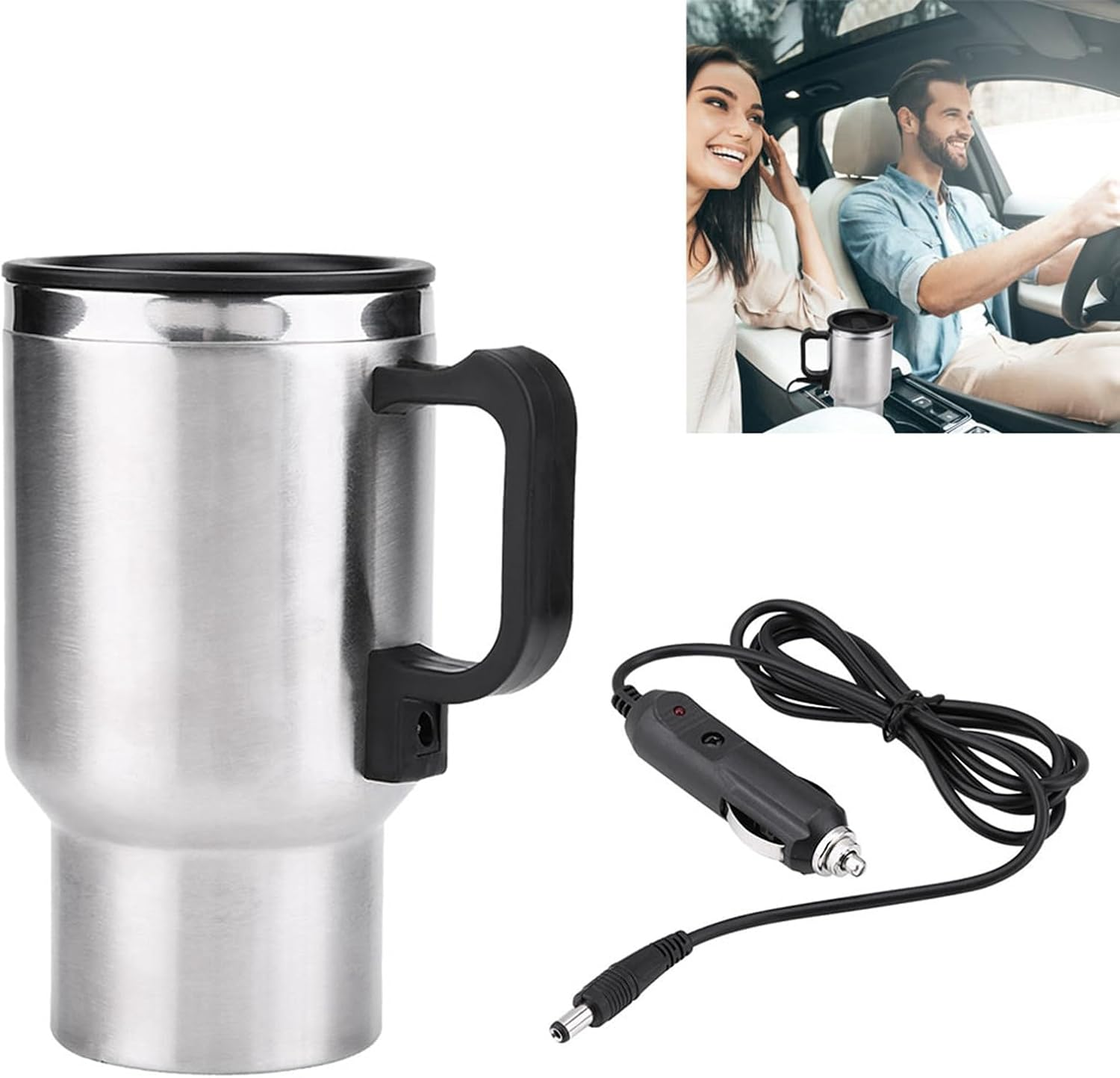 12V Electric Incar Stainless Steel Travel Heating Cup, 450Ml, Vacuum Insulation Technology, Food Grade Material, Indicator Light, Sealed Kettle Cover, Fits Most Car Cup Holders image number 3