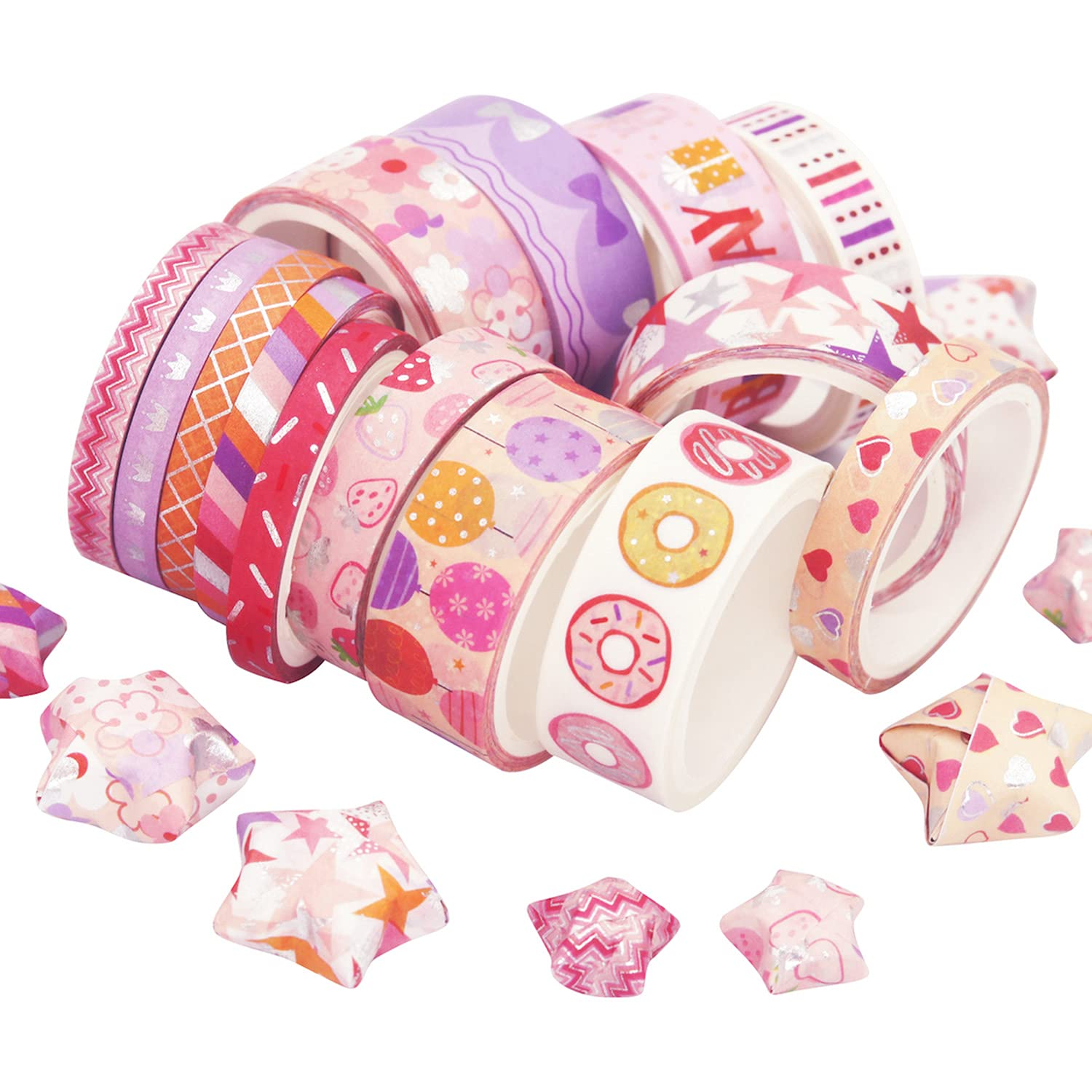 YUBX Birthday Washi Tape Set 15 Rolls Silver Foil Print Decorative Masking Tapes for Arts, DIY Crafts, Bullet Journals, Planners, Scrapbook, Wrapping image number 1