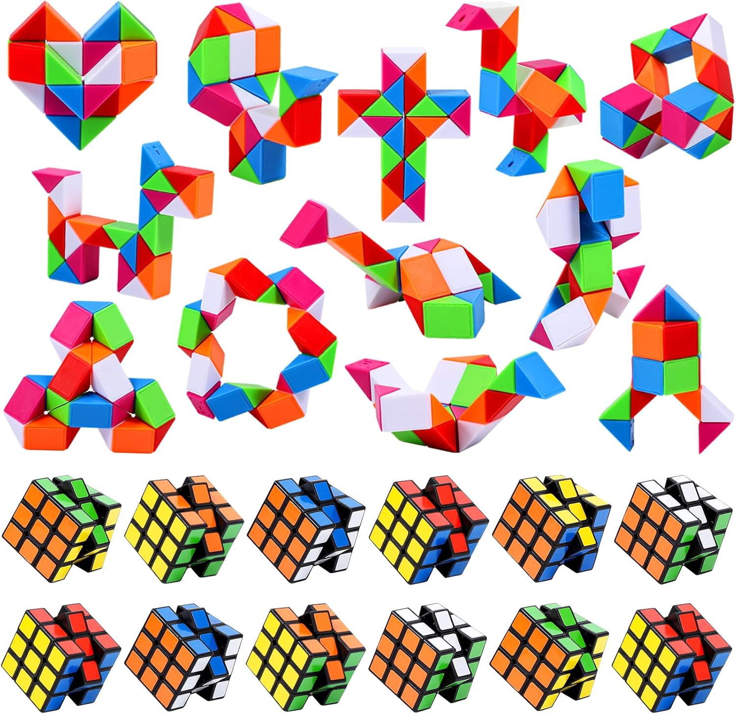24 Pcs Mini Cubes Bulk, Puzzle Cube & Fidget Snake Cube Party Favors, 1.18In 3&times;3&times;3 Cube Set, Stress Relief Toys, Birthday Party Gifts, School Rewards Classroom Prize, Stocking Stuffers for Kids image number 2