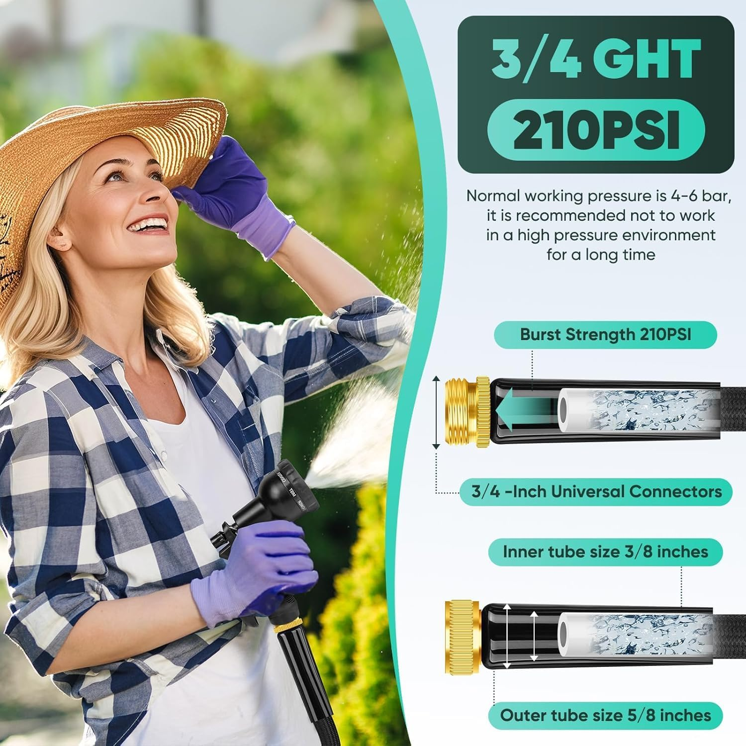 Garden Hose 100FT Lightweight Hose - Lightweight Hose with 8 Function Nozzle, Leak-Proof, No-Knot, Easy to Carry, Wear-Resistant, Sturdy, Flexible, Water Hose for Yard, Garden, Outdoor image number 3