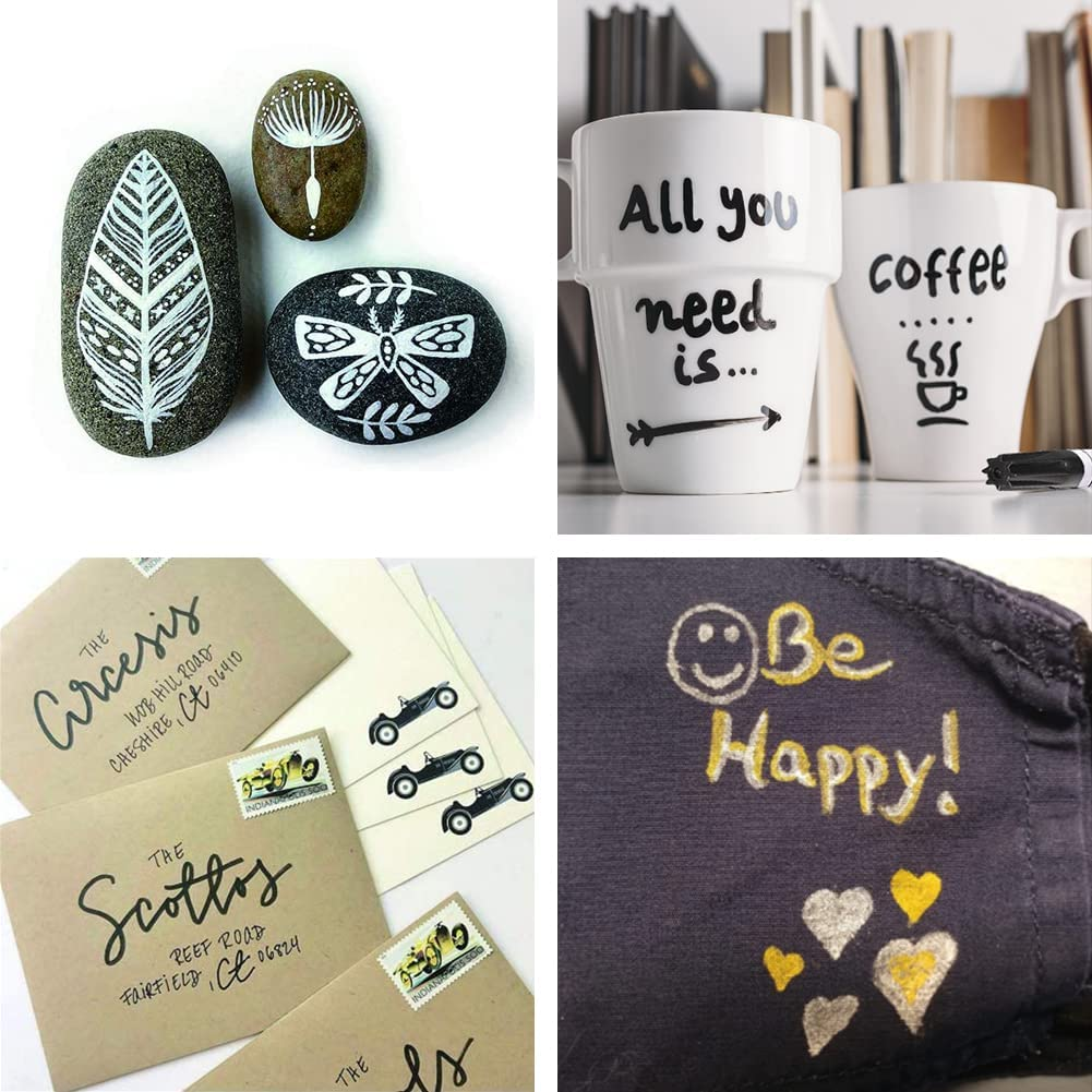 Overseas Permanent Paint Markers Pens - 3 Pack Blue Oil Based Paint Pens, Medium Tip, Quick Drying and Waterproof Marker Pen for Metal, Rock, Wood, Fabric, Plastic, Canvas, Mugs, Stone, Glass - Blue image number 2