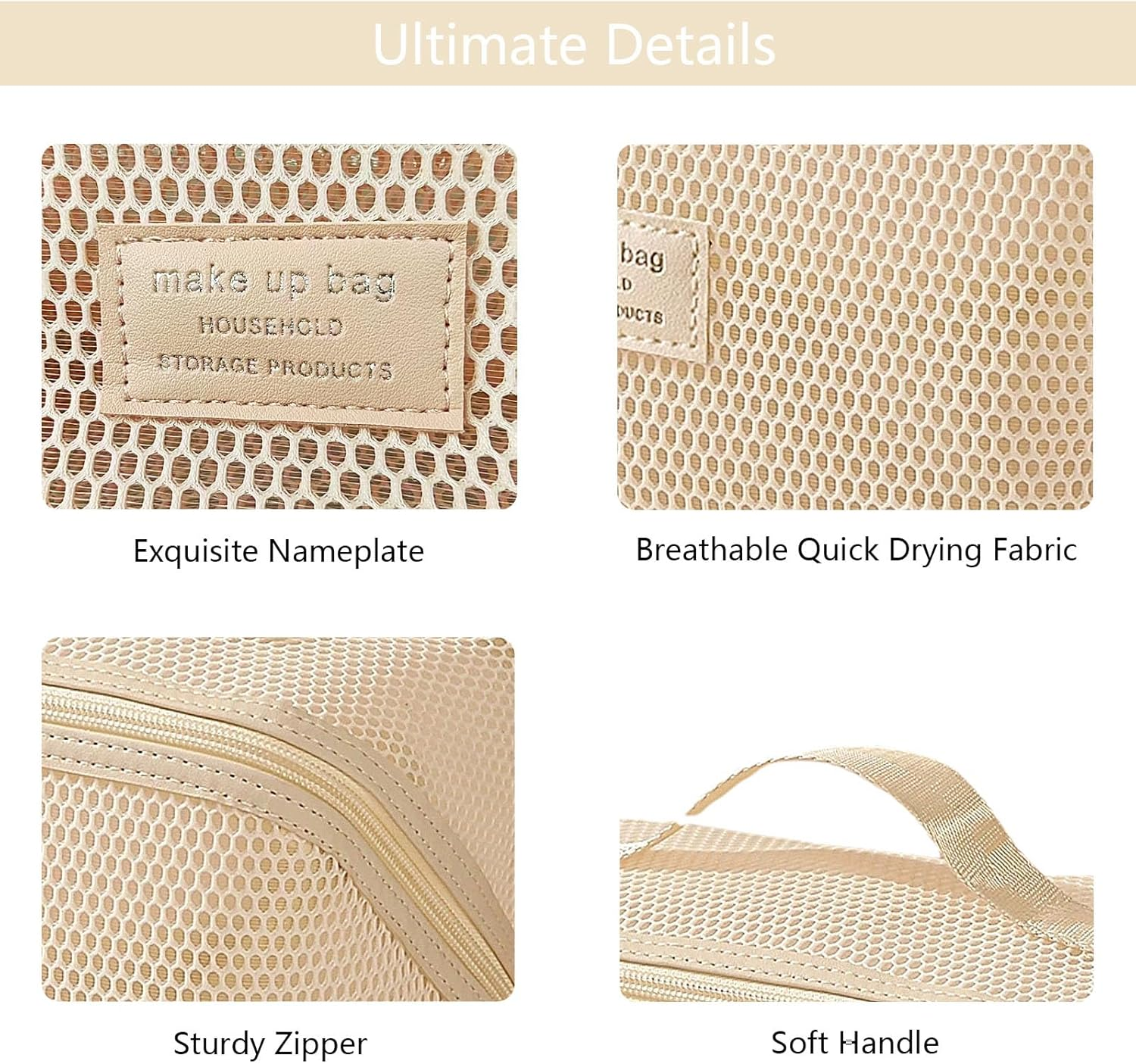 Zaciea Portable Cosmetic Makeup Pouch Bag for Women, Travel Toiletry Bag with Handle and Divider (White) image number 4