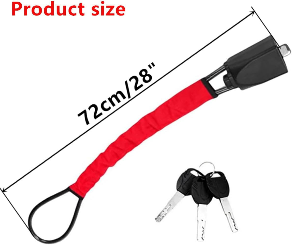 Car Steering Wheel Lock, Thick Cable Handlebar Lock, Universal Burglar Lock, with Three Keys, Suitable for Most Vehicles, Suvs, Golf Carts, Trucks (Red) image number 4