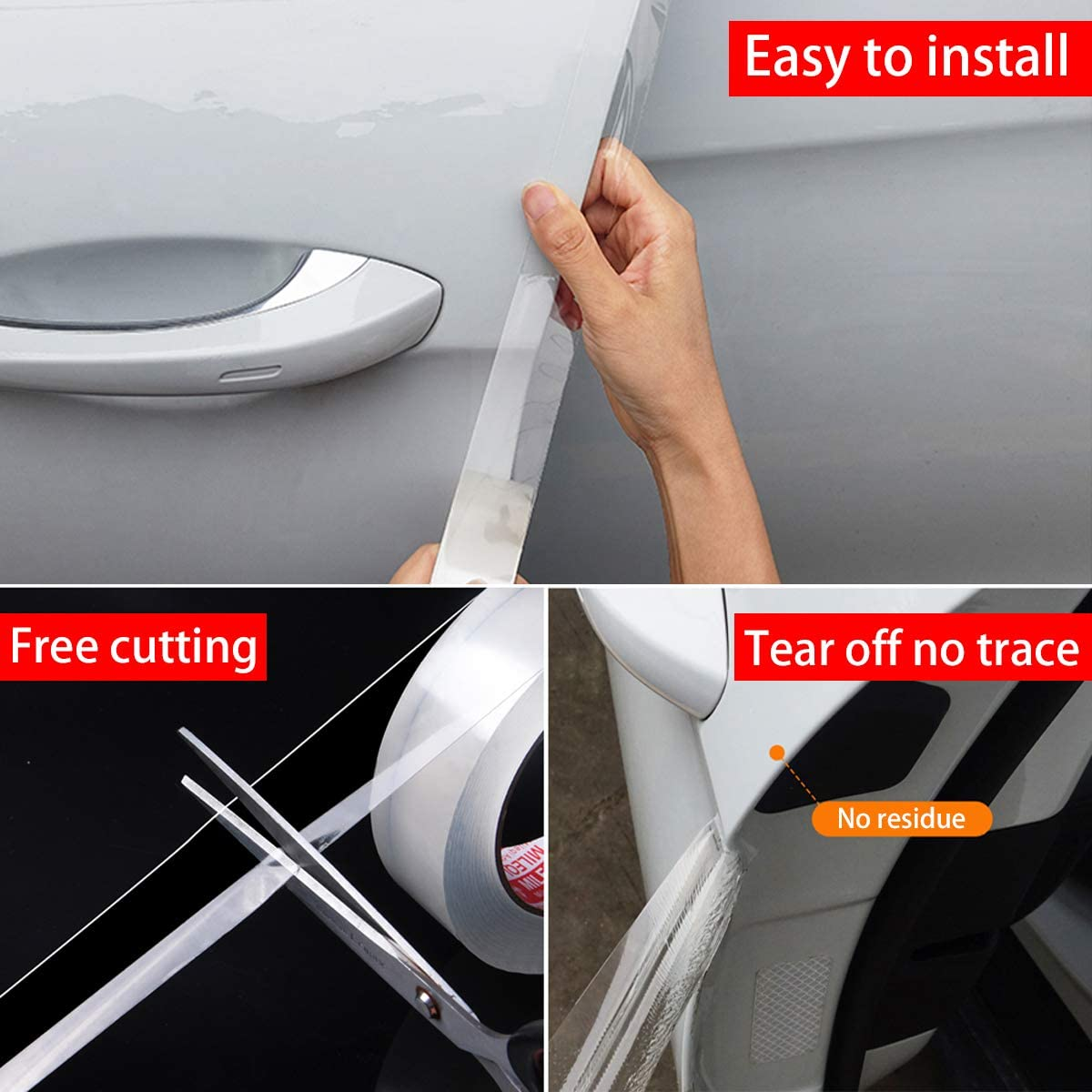 Car Door Edge Guards U Shape Car Door Edge Trim Rubber Edge Protectors Car Door Bumper Edge Guard Protection Film Anti-Collision Rubber Clips Fits for Most Car 2In X 33Ft Transparent image number 1