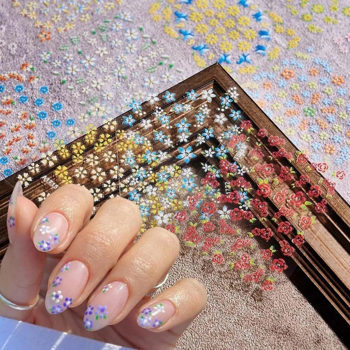 Flower Nail Art Stickers,3D Self-Adhesive Flowers Nail Art Supplies Charms for Nailsart Manicure Tips Decoration 60 Sheets by Weidllys image number 5