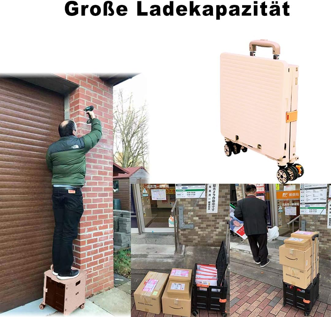 Foldable Utility Cart Folding Portable Rolling Crate Handcart Shopping Trolley Wheel Box with Lid Wear-Resistant Noiseless 360&deg;Rotate Wheel for Travel Shopping Moving Storage Office Use (Pink) image number 1