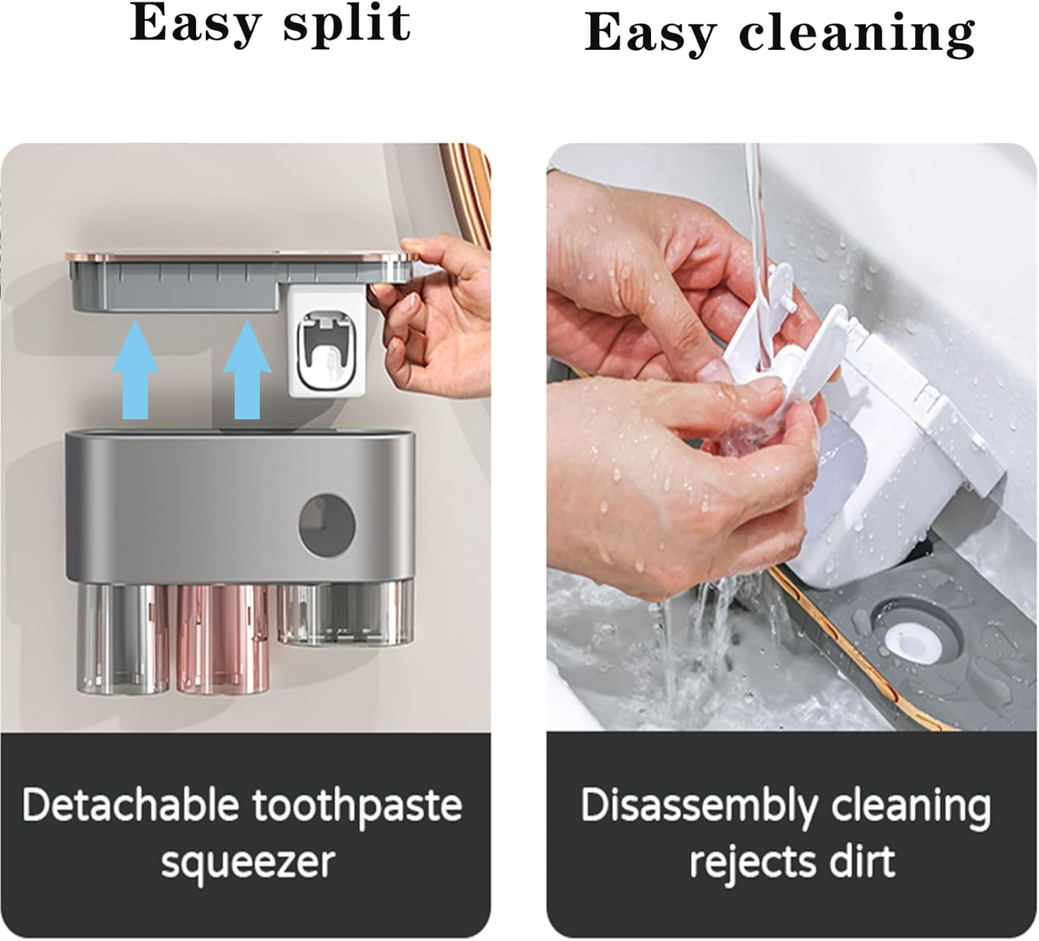 Hushmow Toothbrush Holder Wall Mounted, Toothbrush Holder for Bathroom with Automatic Toothpaste Dispensers,4 Toothbrush Slots,2 Cups and 1 Large Storage Tray