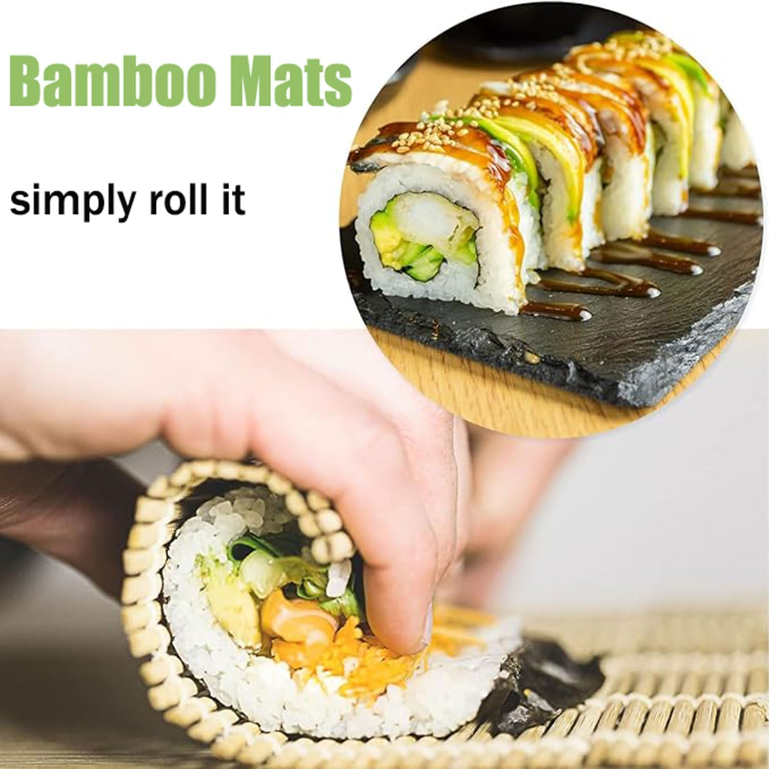 Sushi Making Kit, Sushi Roller Machine Mold, DIY Sushi Maker Tool with Bamboo Sushi Mats, Sushi Maker Roller, Plastic Sushi Bazooka, Rice Vegetable Meat Rolling, Onigiri Roller for Beginners image number 3