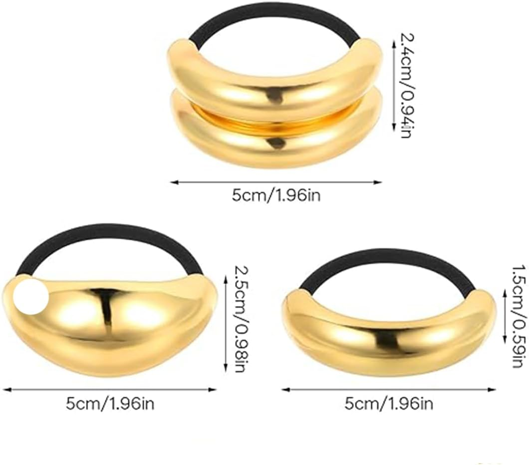 3 Pcs Gold Hair Cuffs,Ponytail Cuff, Good Elastic Hair Band, Metal Geometric Elastic Hair Ties,Suitable for Ladies and Girls image number 3