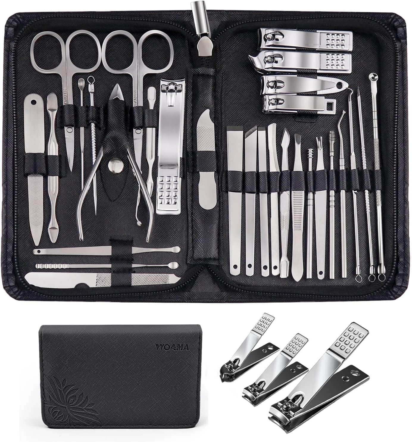 WOAMA Manicure Set 30 in 1 Nail Clipper Set Nail Kit for Women Men Stainless Steel Manicure Kit Professional with Travel Case