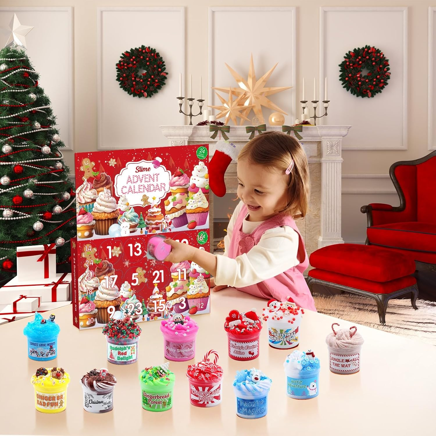Slime Advent Calendar 2024 - Christmas Countdown Calendars 24 Days of Surprises with Different Texture Fluffy Slime Kit Funny Gifts Toy for Toddler Kids Teens Girls 4 5 6 7 8 9 10 11 12 Year Old image number 5