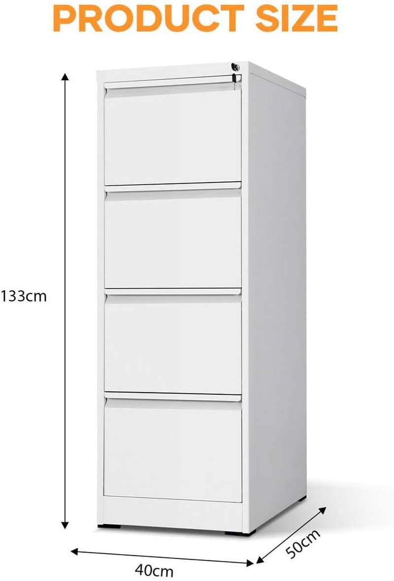 Steel File Cabinet 4 Drawer Metal Vertical Filing Locking Organiser Office Home Storage Cupboard Unit for Letter Legal A4 F4 Documents White image number 2
