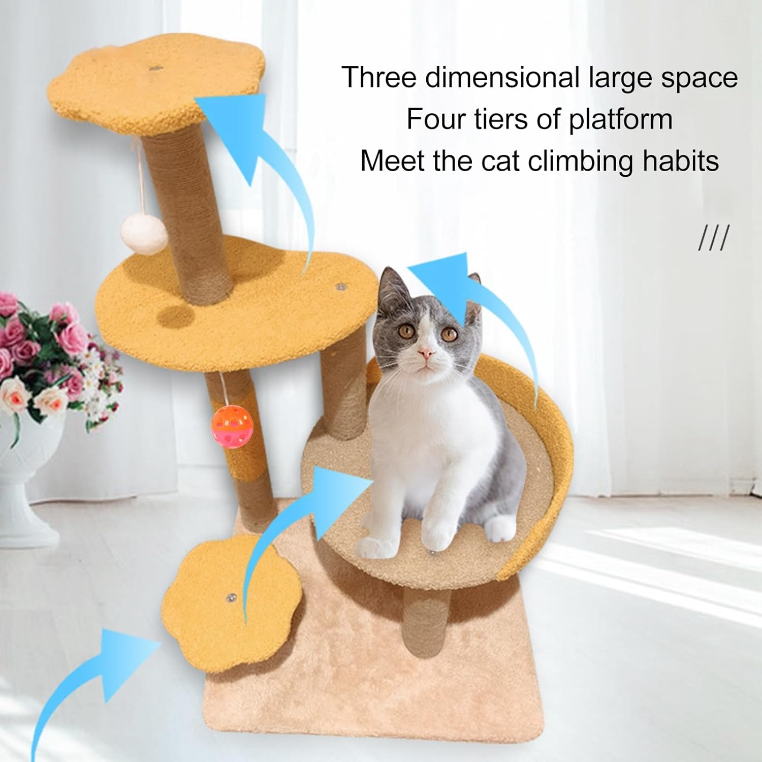 Cat Tree, Fun Innocative Large Space Multi Level Cat Tower with Sisal Cat Scratch Post Rope Toy for Cats Kittens, Scratch Resistant Sisal Post image number 5