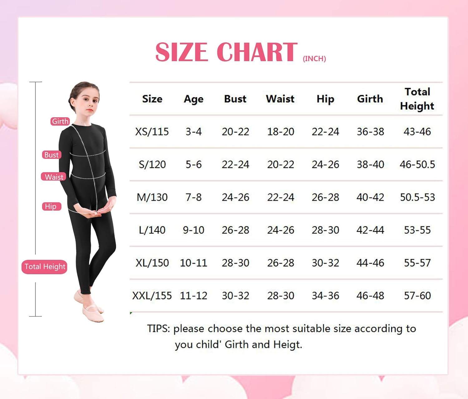 Girls Full Body Unitard Long Sleeve Dance Costume for Kids C1208 image number 3