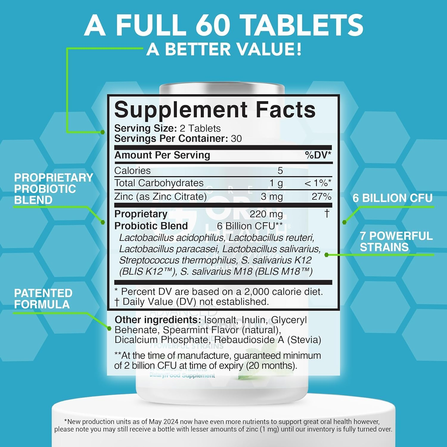 Oral Probiotics for Fresh Breath, Dentist Formulated Dental Probiotics with BLIS K12 M18, 60 Chewable Tablets &ndash; Mint Flavor image number 6