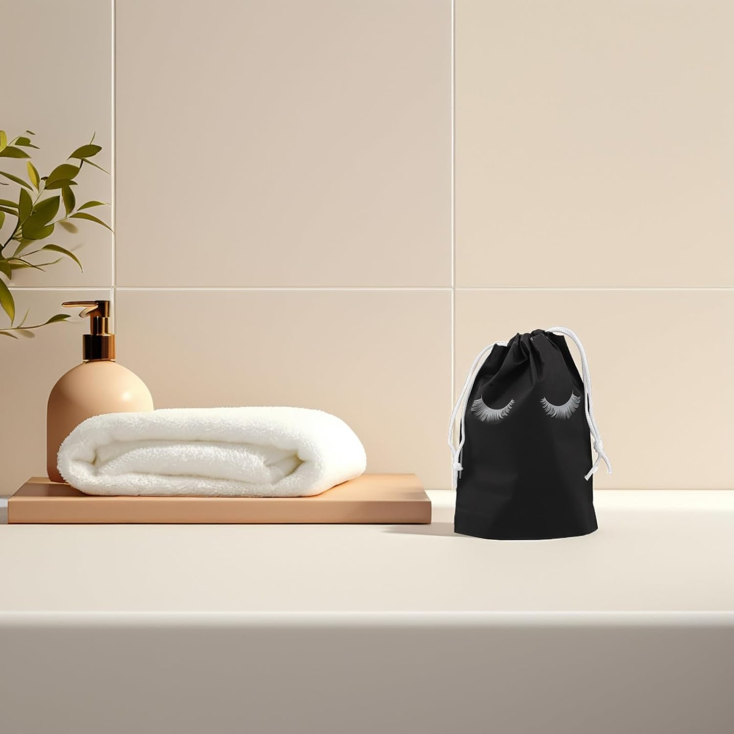 Generic 50Pcs Drawstring Cosmetic Pouch Eyelash Aftercare Bags Small Matte Black Makeup Storage Bags Travel Facial Care Packaging Pouch for Women And image number 4