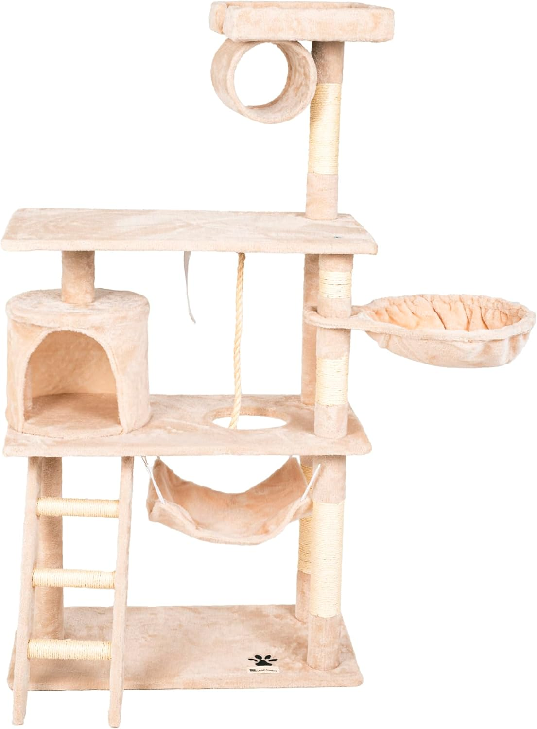 CASA Basics Multi-Level Cat Tree, 141 Cm Height, Plush Covered with Sisal Posts, Hammock, Cave, Platform (Beige)