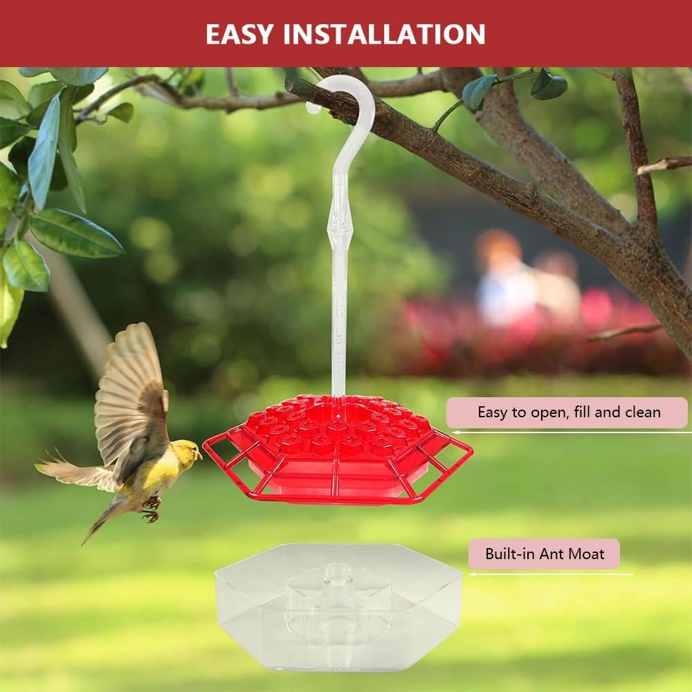 Ranqisys Glass Hummingbird Feeder for Outdoor Use &ndash; Red Hanging Feeder with Moat, Ant & Bee Resistant, Easy to Clean Bird Nectar Feeder for Garden image number 1