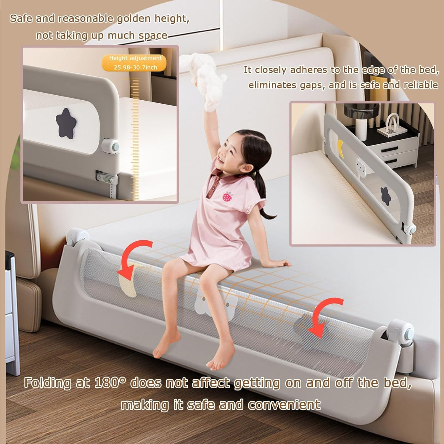 U Type Toddler Bed Rails, Folding Baby Bed Guard for Kids, Adjustable, Safety, Convenient Bed Rails, Guard Rail for Twin image number 3