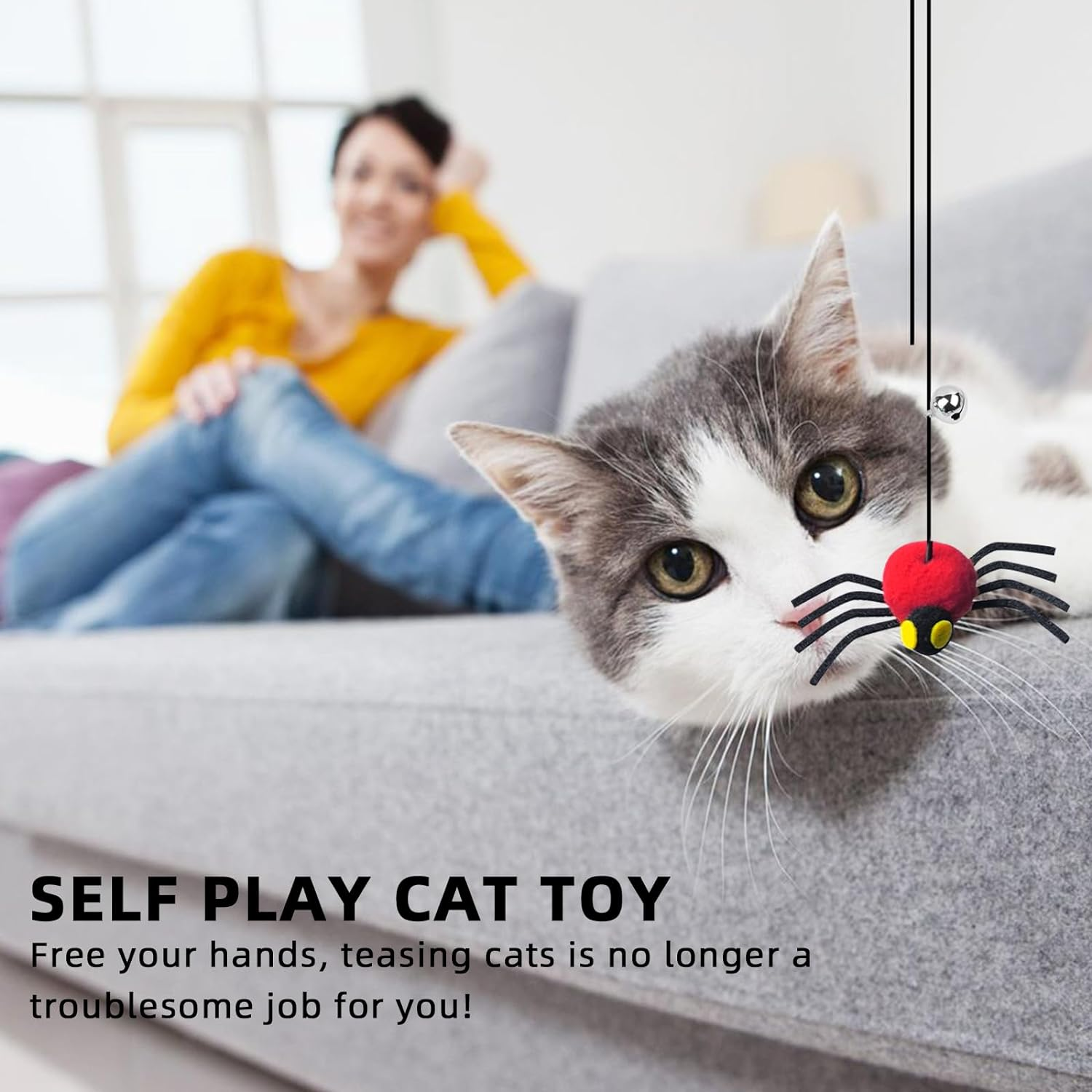 5-Pack Hanging Spider Cat Toys for Indoor Cats - Interactive Self Play Toy with Adjustable String for Door, Hands-Free Exercise & Boredom Relief for Kittens and Adult Cats image number 5