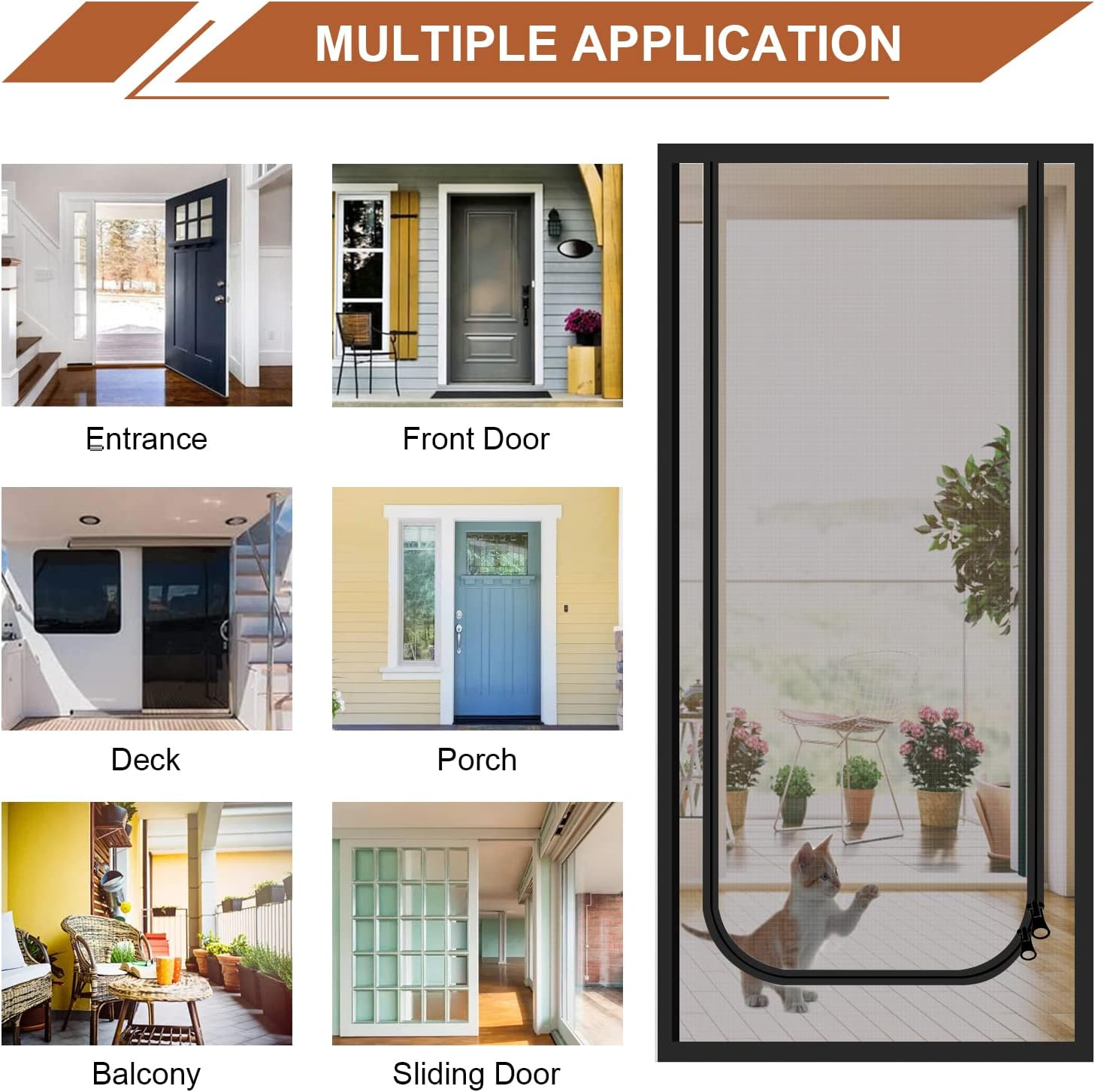 Dixutzi Reinforced Cat Screen Door Fits Door Size 30''X 80'', Heavy Duty Pets Proof Screen Door with Zipper, Prevent Dogs Cats Running Out from Home (Black) image number 4