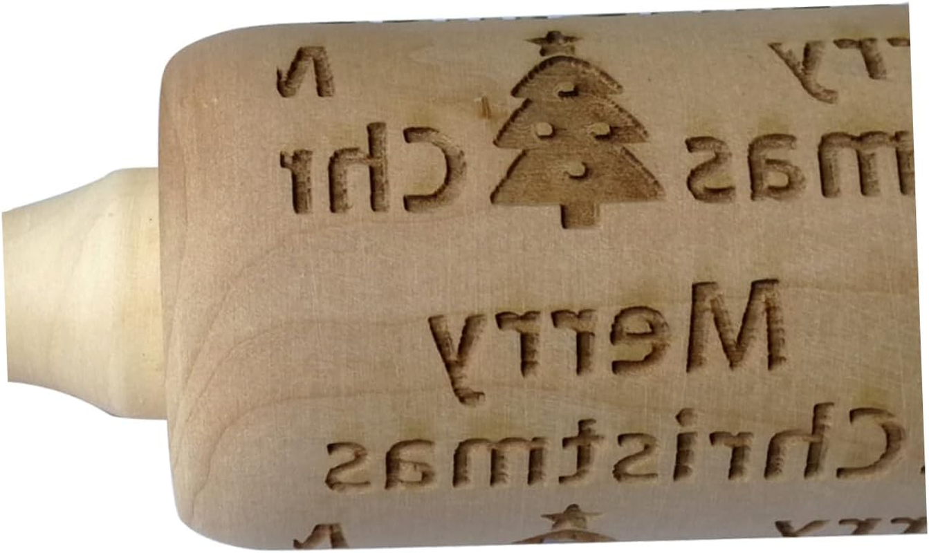 LABRIMP Wood Rolling Pin Christmas Printing Creative Wooden Rolling Pin for Home Store Baking Holiday Decorative image number 1