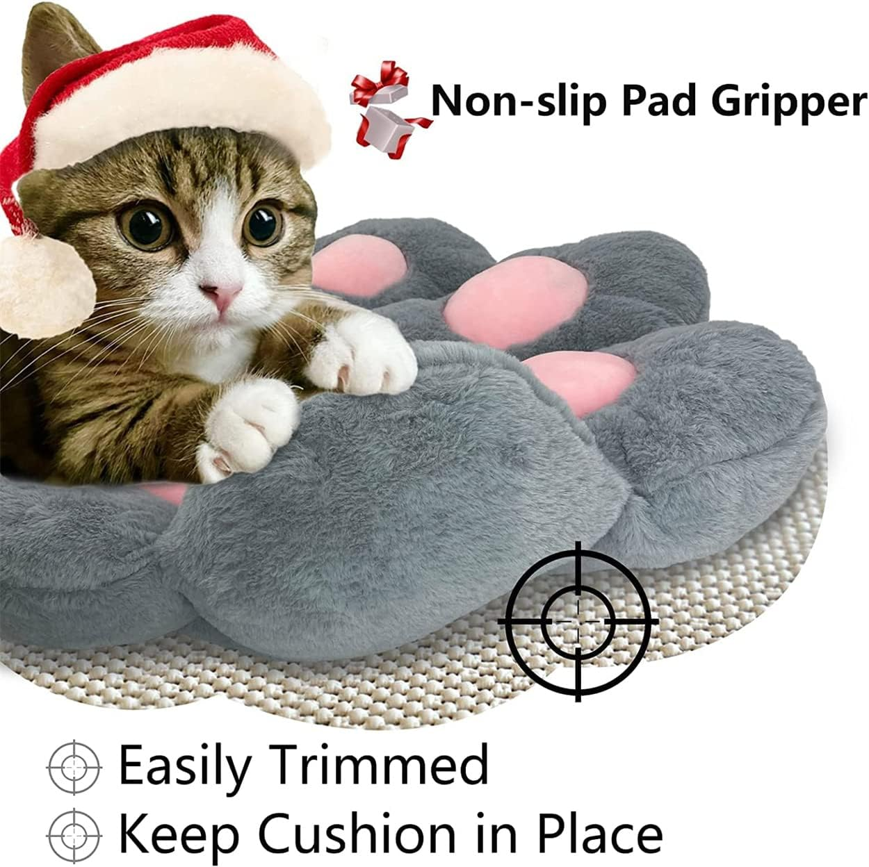 Cat Paw Cushion Comfy Kawaii Chair Cushion 31.4 X 27.5 Inch Bear Paw Lazy Sofa Office Floor Pillow Cute Plush Seat Pad for Gaming Chair for Bedroom Decor Colorful (Grey)