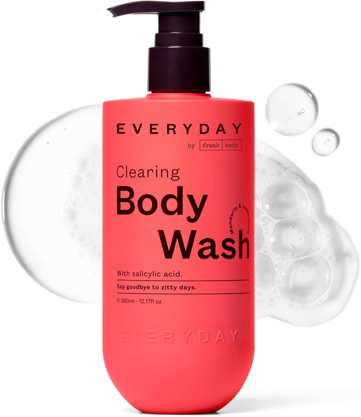 Everyday by Frank Body Clearing Body Wash | with Salicylic Acid to Exfoliate Dead Skin, Remove Excess Oil and Fight Black & White Heads| Vegan & Cruelty Free | Mandarin & Cedarwood Scent | 360Ml