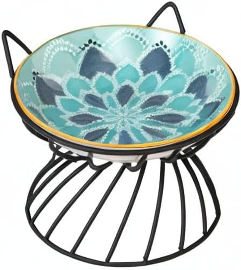 Raised Ceramic Cat Food Bowl - Elevated Cat Dish with anti Slip Stand - Wide Shallow Cat Bowl Whisker Friendly - Cute Cat Plate - Cat Feeding Bowls - Microwave and Dishwasher Safe - 8.5 Oz - 5.75 Inch image number 2