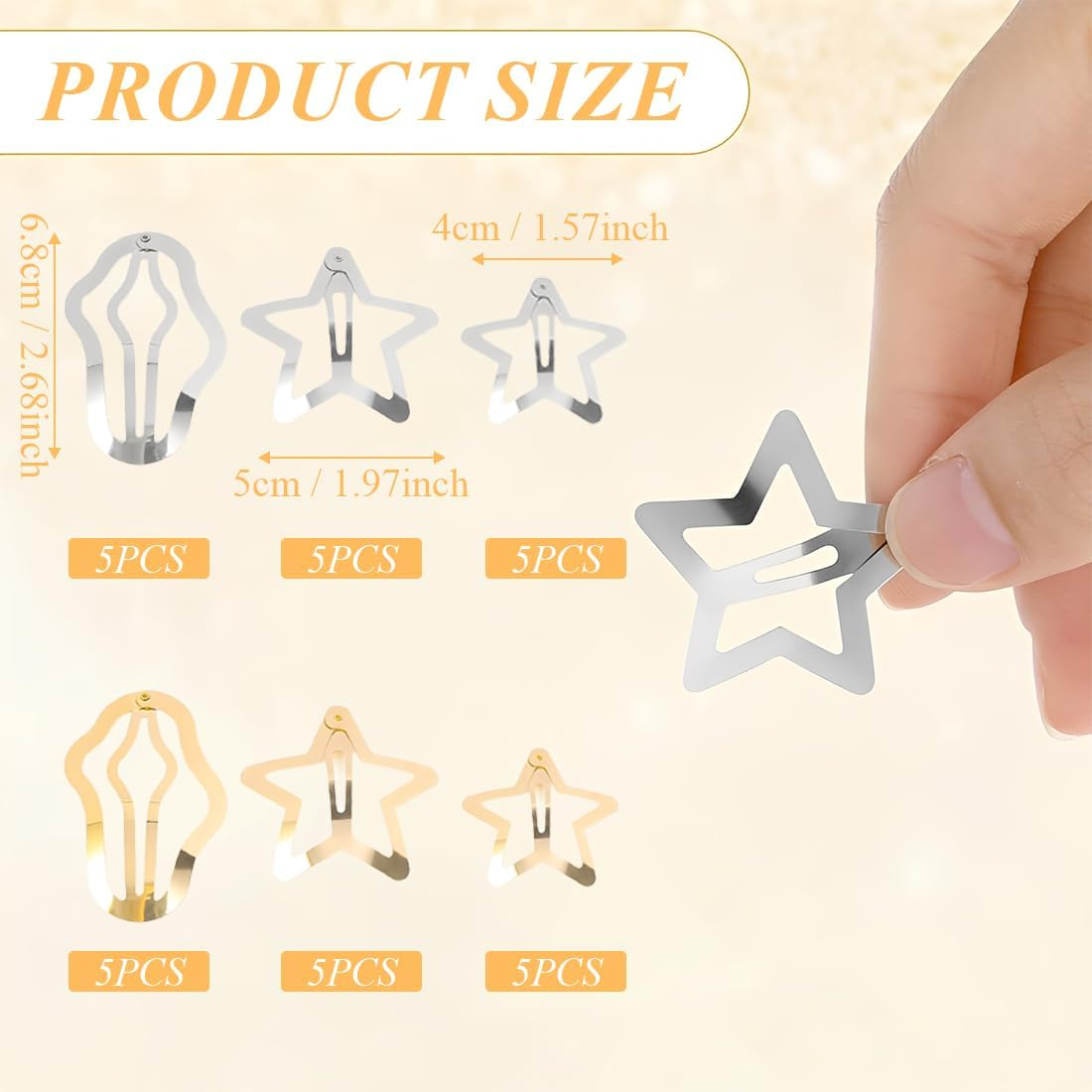 VEOIRXU Pack of 30 Mini Hair Clips 24 Star Hair Clips + 6 Clouds Hair Clip Star Hair Clip Clouds Hair Clip Hair Accessories Pentagram Metal Snap Headpiece for Children Girls and Madame (Gold + Silver) image number 3