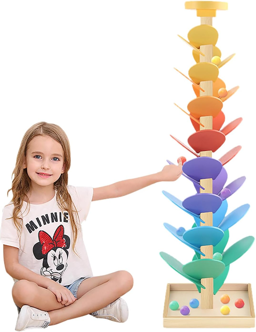 Wood Color Sorting Toys Wooden Marble Run Music Tree Montessori Toys for Kids 3+ Years Old Marble Ball Run Learning Game (Color) image number 5
