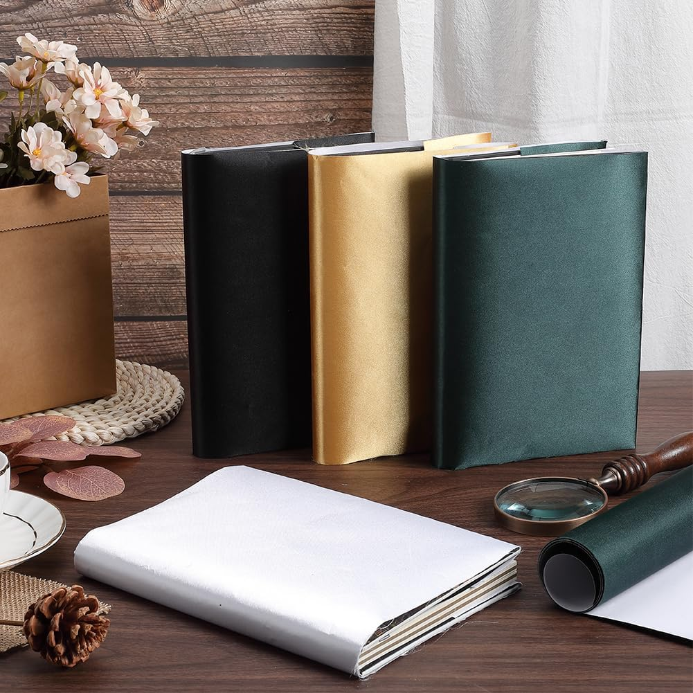 CRASPIRE Book Cloth for Book Binding Silk Dark Green 43.3 X 16.53 A3-A8 Fabric Surface Paper Backed Bookcover Book Covering Protector Bookbinding Supplies for Books Album DIY Scrapbooking image number 4