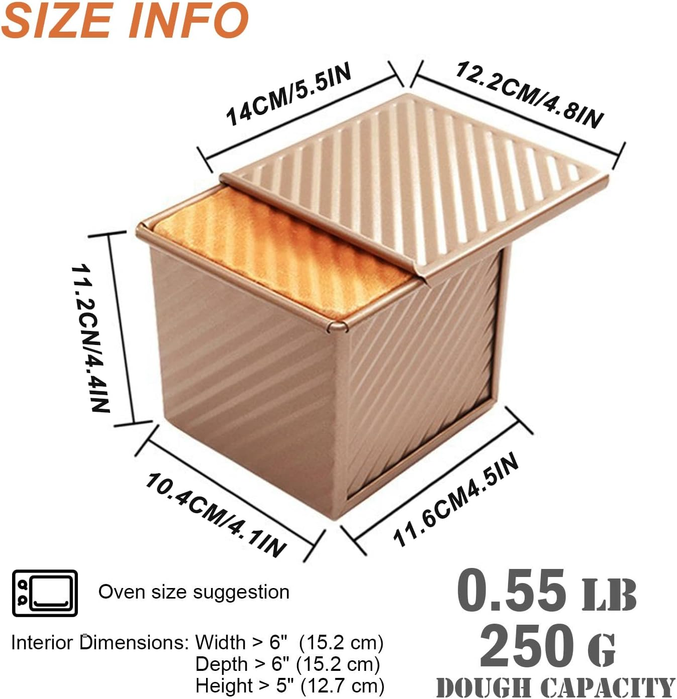 AXIM Loaf Pan with Lid,250G/0.55Lb Non-Stick Square Carbon Steel Bakeware Toast Mold with with Slide Cover,Mini Loaf Pans for Baking Bread (2 Pcs) image number 2