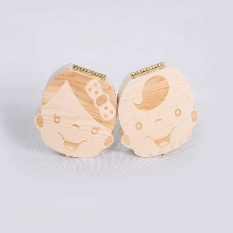 AIMALL Baby Tooth Box Organizer save Milk Teeth Wood Boy Girl Kids Storage Gift Case, Natural Safe Wood, Cute Kid Design, 4.92X4.72X1.18 Inches - Girl image number 4