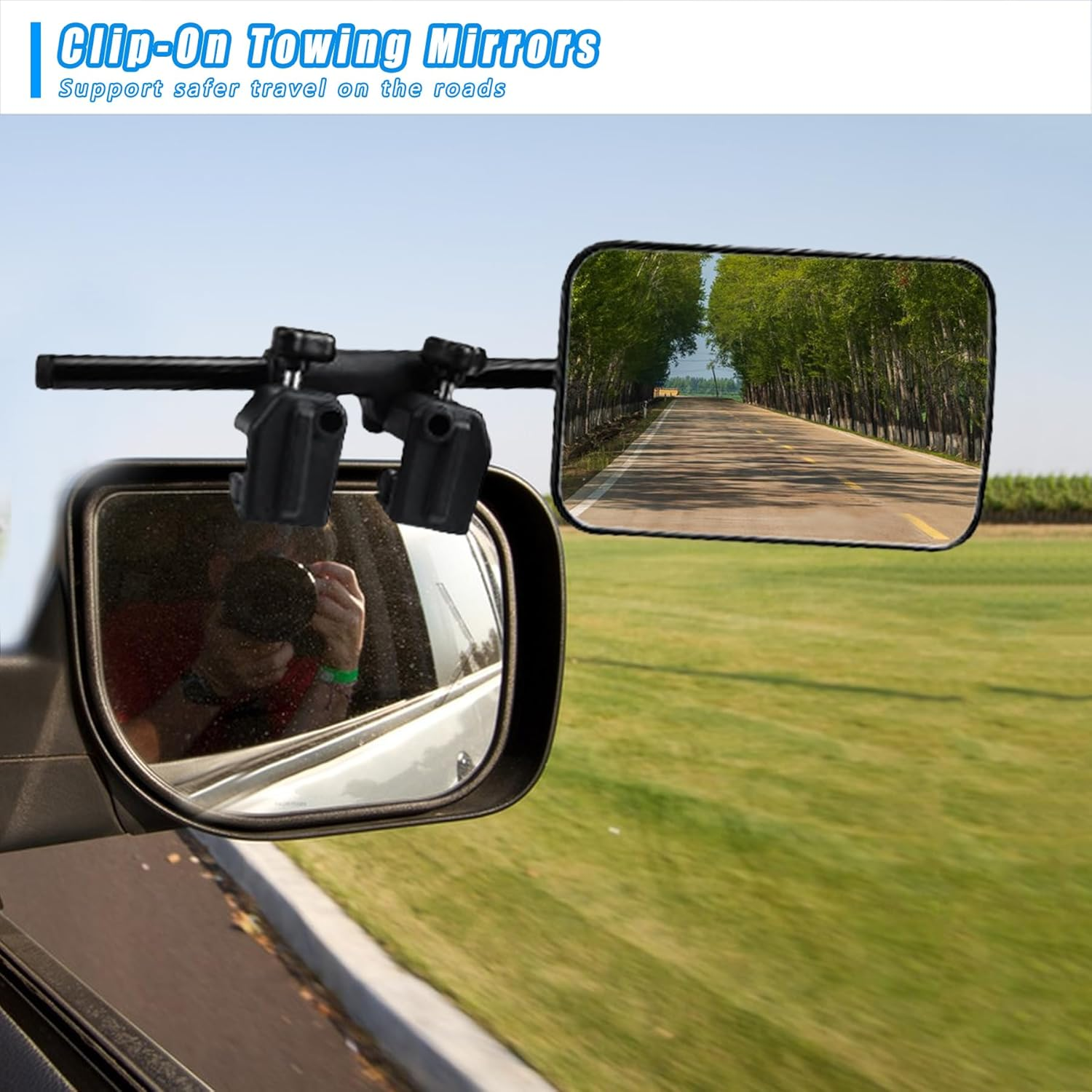 Venxykod Towing Mirrors Heavy Duty Clip Extensions, 360&deg; Anti-Vibration Adjustable Heads for Side Mirror Extenders, Convex Rearview Tow Mirror for Vehicle Car Truck Trailer Suv(1Pair) image number 2