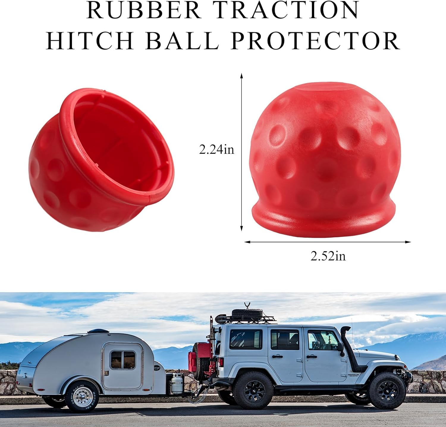 Povtii 4 PCS Trailer Ball Cover, 2-Inch Rustproof Rubber Car Towing Hitch Ball Protection Cap, Waterproof & Dustproof Tow Ball Sleeve for Truck RV, Replacement Car Accessories (Red)
