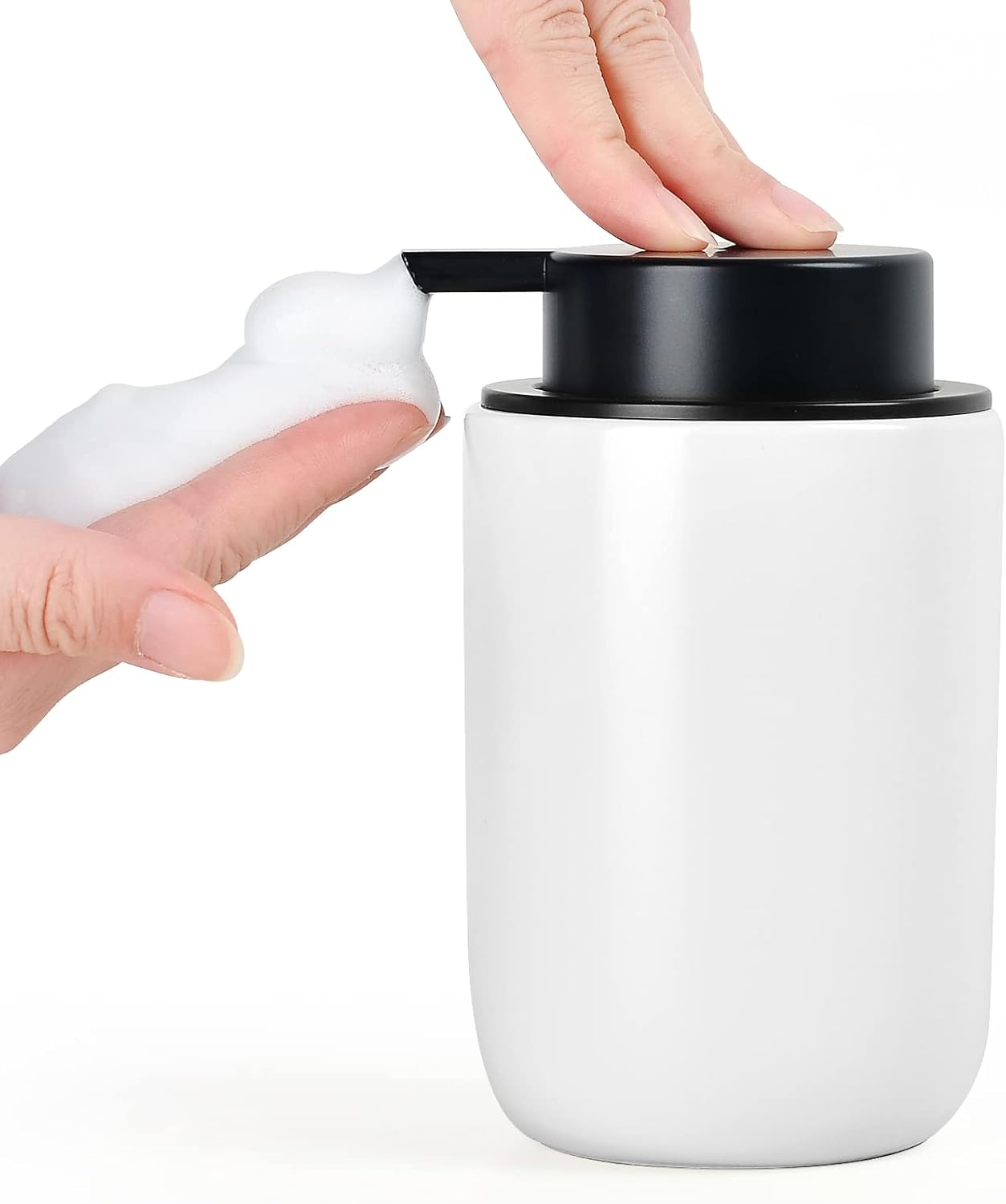 Umlaca Foam Soap Dispenser Black Ceramic Foaming Soap Dispenser for Bathroom, 320Ml Refillable Liquid Lotion Hand Soap Dispenser with Rust-Proof Foaming Pump for Countertop