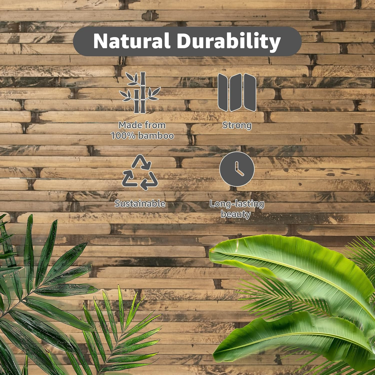 Art3D Natural Bamboo Wall Panel for Interior Wall Decor, Renewable Pole Wrap Wainscoting Paneling for Wall Ceiling Furniture Cabinet Office, 244X30 CM - Dark Burned image number 3