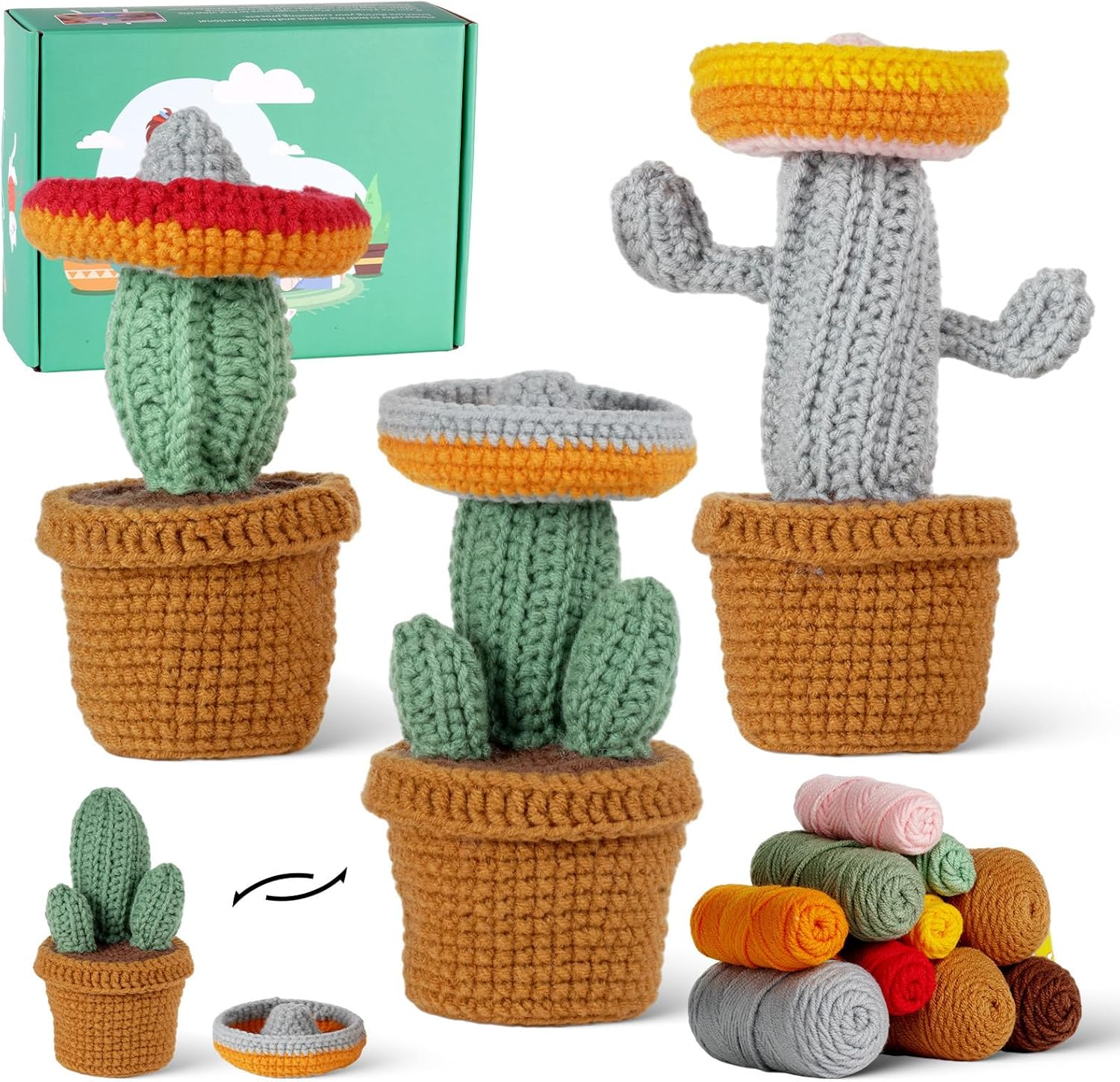 Roseflower Crochet Kit for Beginners, Easy Crochets Starter Kits with Step-By-Step Video Tutorials, DIY Craft Knitting Crochet Animals Set for Adult - 3 Pack Frog Owl Rabbit