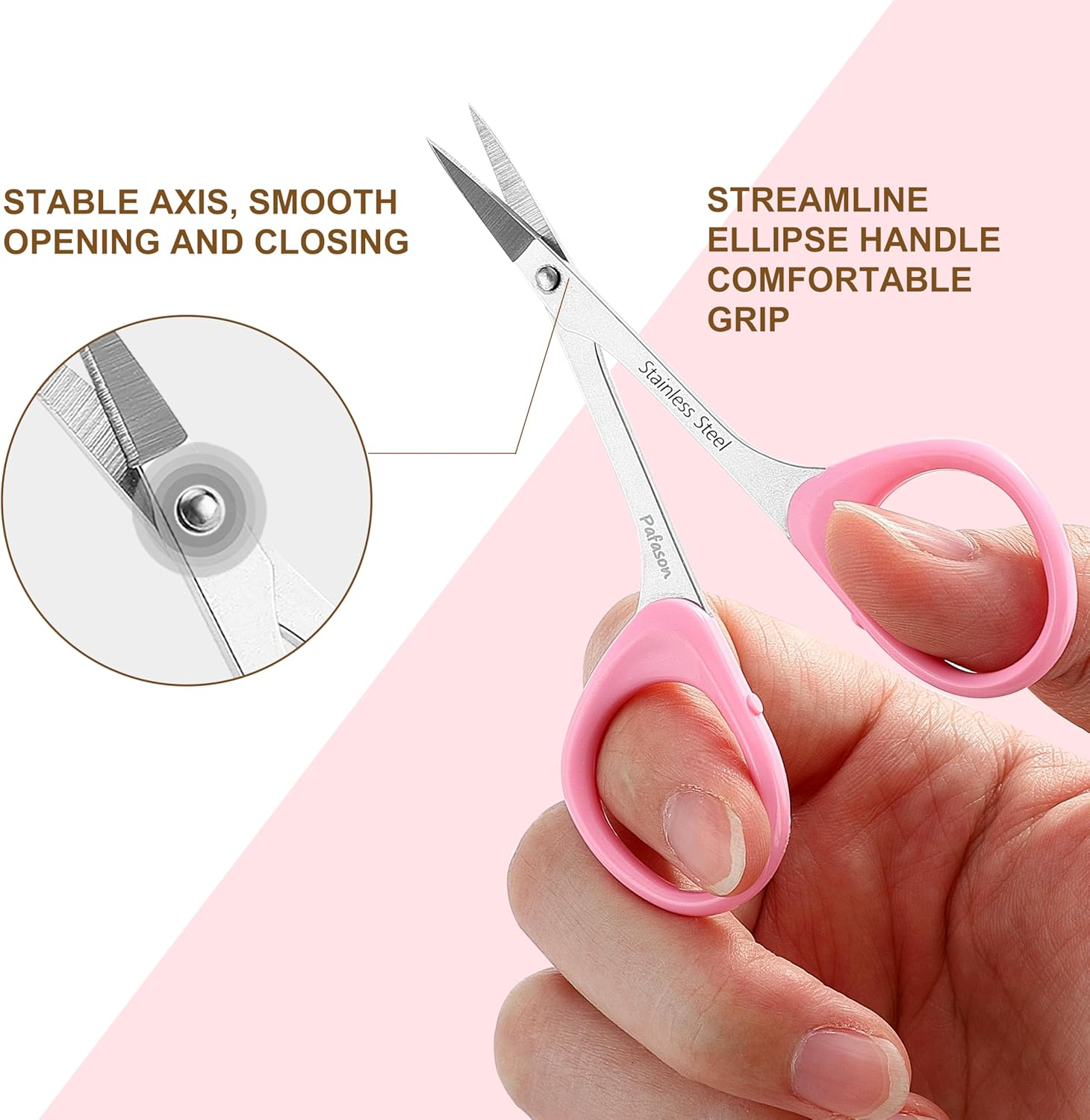 PAFASON Stainless Steel Curved and Straight Beauty Cosmetic Eyebrow Grooming Scissor Set with Safety Cap for Trimming Shaping Eyelash Extensions image number 5