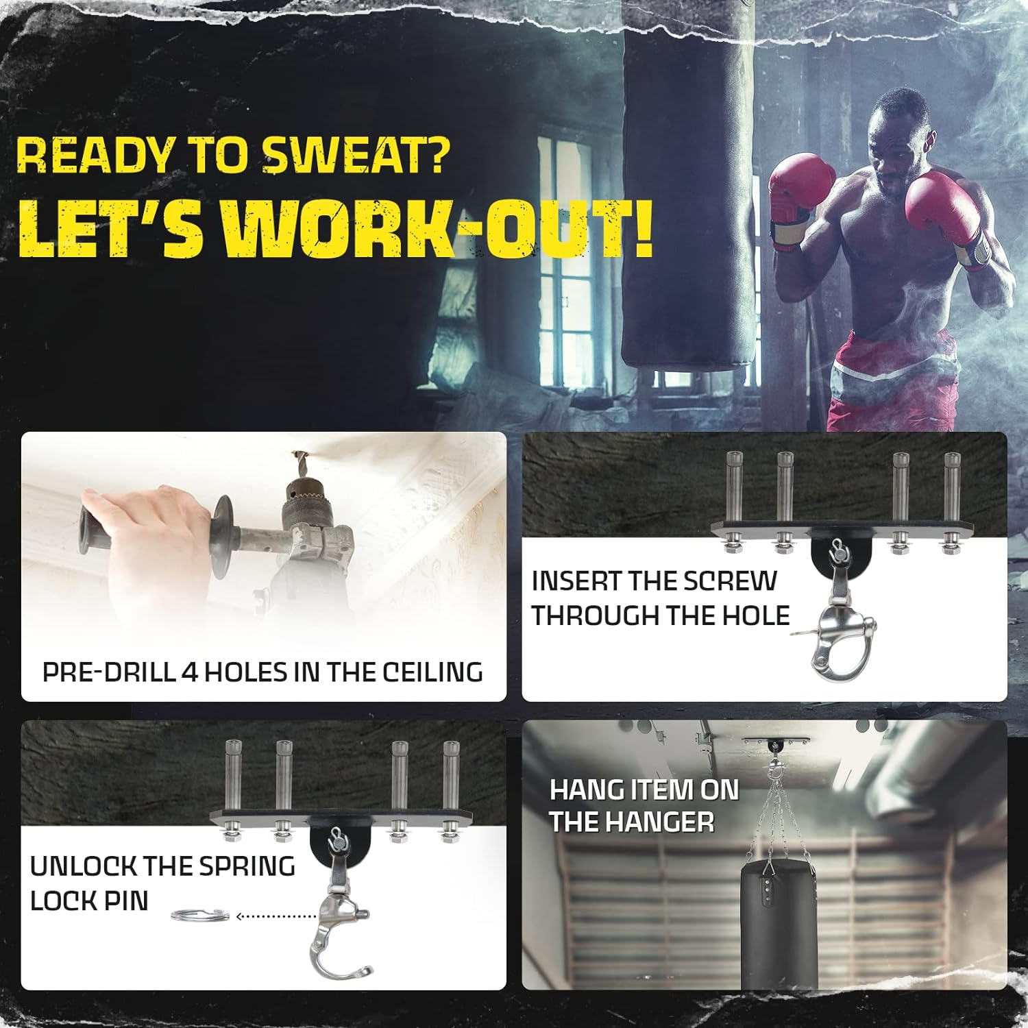 Yes4All, Heavy Bag Mount for Punching Bag Hanger, Heavy Duty Swing Hanger for Yoga, Chair, Boxing Bag, Indoor & Outdoor Gym - Smart Design, Easy to Use, Fit Most Ceiling image number 3