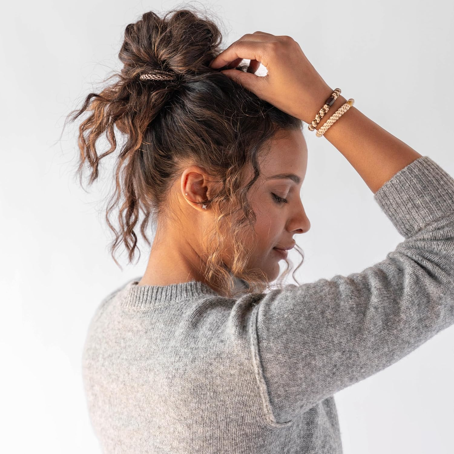 Beige and Brown Hair Ties for Thick Hair, Grab & Go Ponytail Holders, 8 Pack, Oatmeal, Thick No-Crease Bands with Strong Hold, Damage-Free Design, Warm Neutral Blend | L. Erickson - Lily Pad image number 7