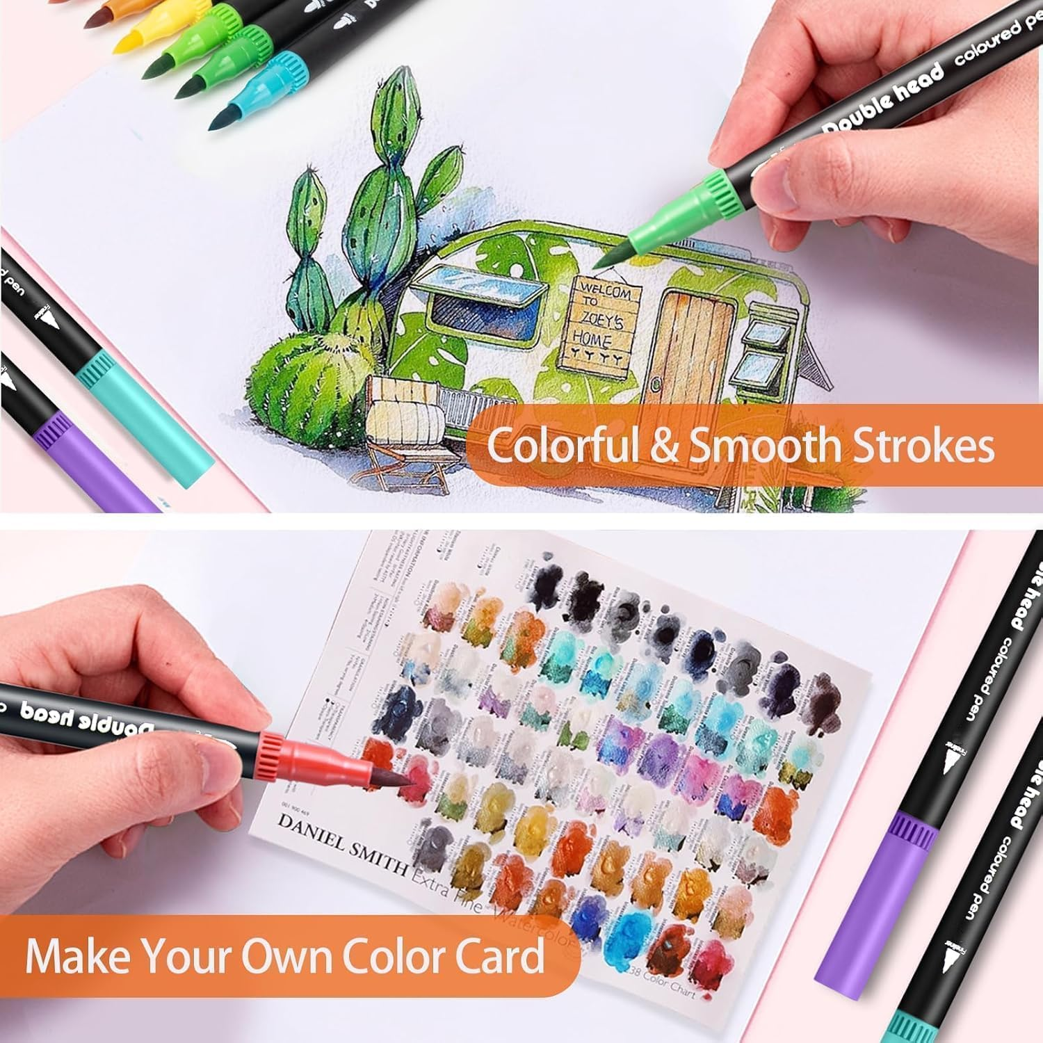 80 Colors Dual Brush Marker Pens for Kids Adult,Art Markers Set W/Fine&Brush Tips,Watercolour Pen with Case, Drawing Pens Water-Based Coloring Markers for Calligraphy,Sketching and Doodling image number 5